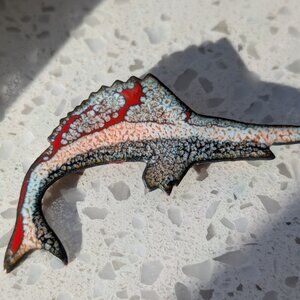 Vintage Handmade Marlin Copper & Enamel Pin Brooch